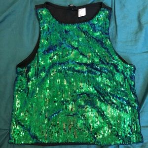 Green sparkle crop top